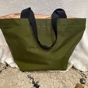 Chic Olive Green Tote with Black Handles